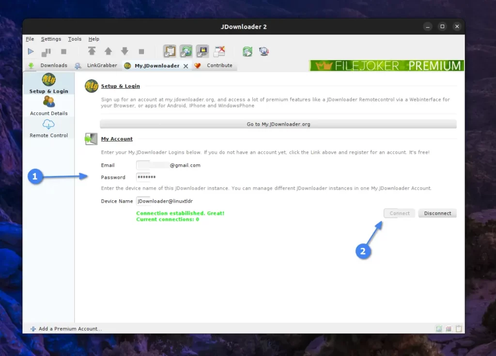 login to JDownloader