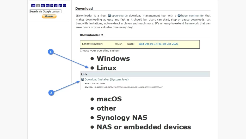 official JDownloader download page