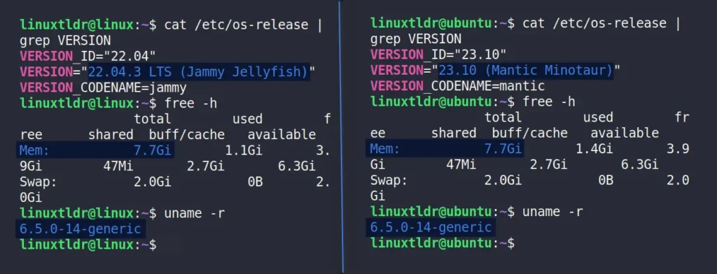 comparing hardware and kernel of host and distrobox container