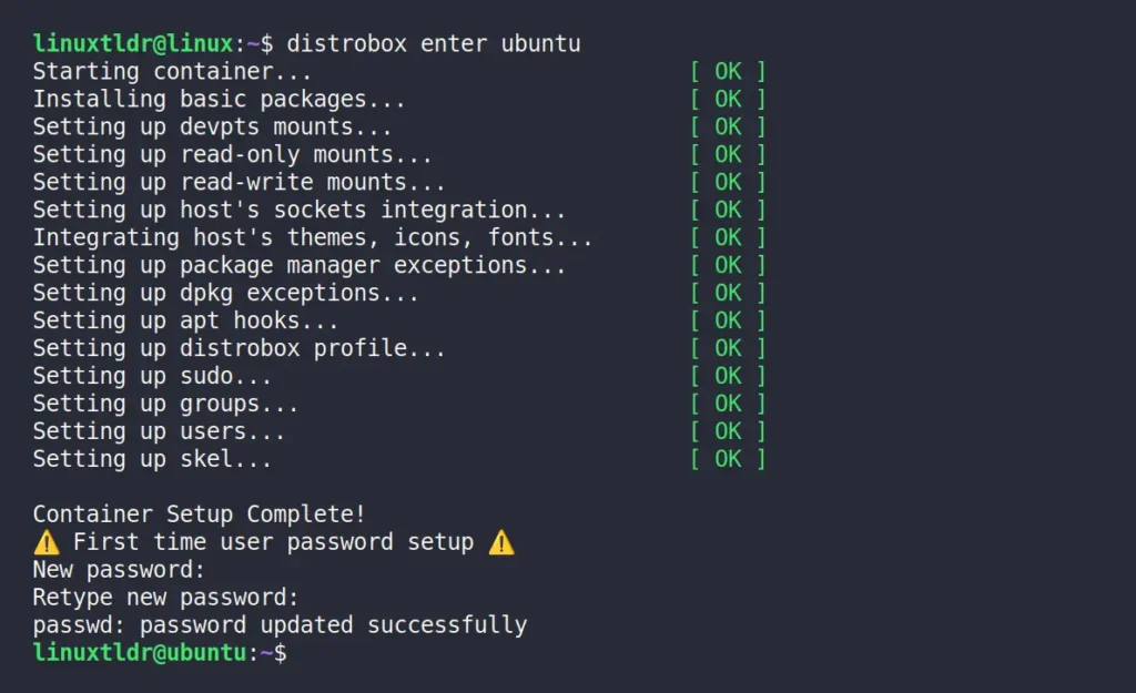 distrobox container created
