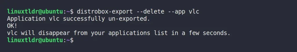 removing exported distrobox container application from host