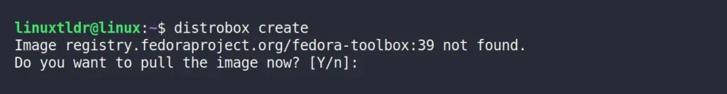 running distrobox create command without option