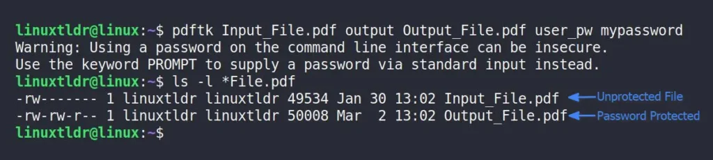 adding password to pdf file with pdftk