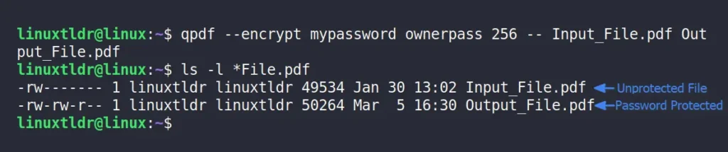 adding password to pdf file with qpdf