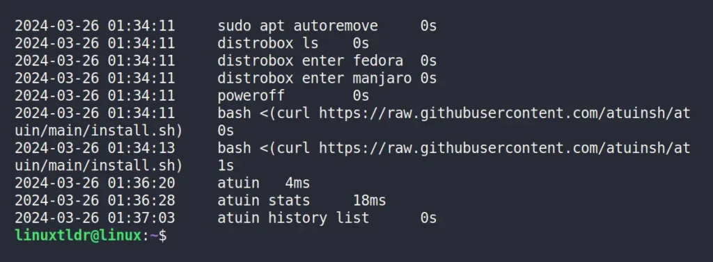 checking the shell history using atuin