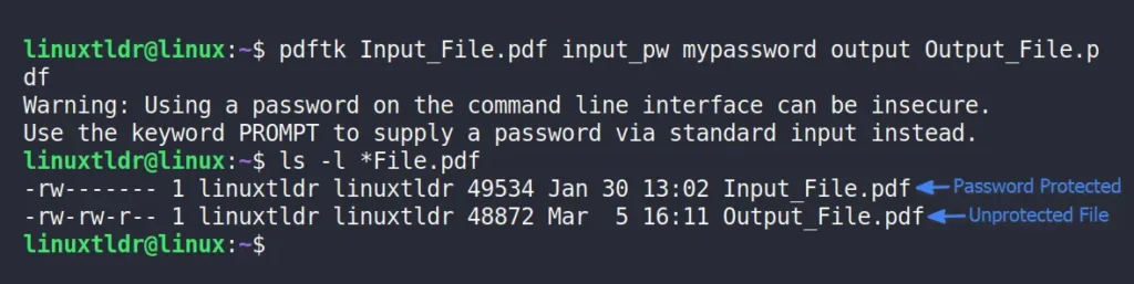 removing password to pdf file with pdftk