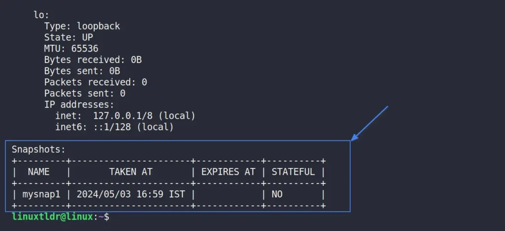 checking detail info of lxd container snapshots