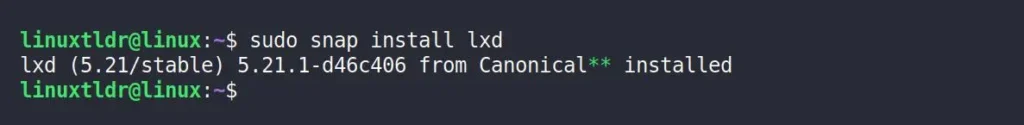 install lxd snap package