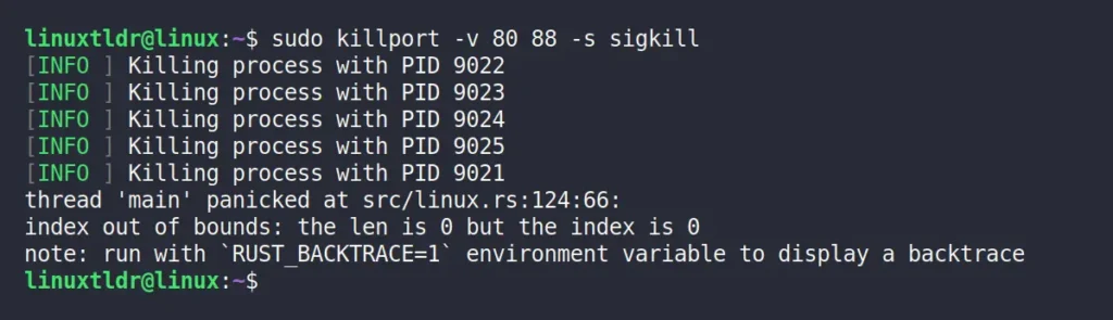killing process using sigkill signal in killport