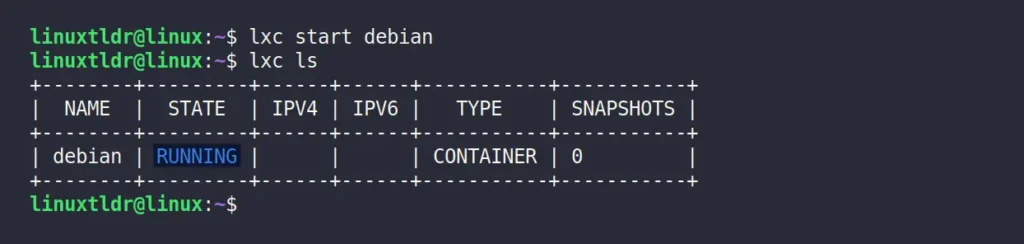 start lxd container