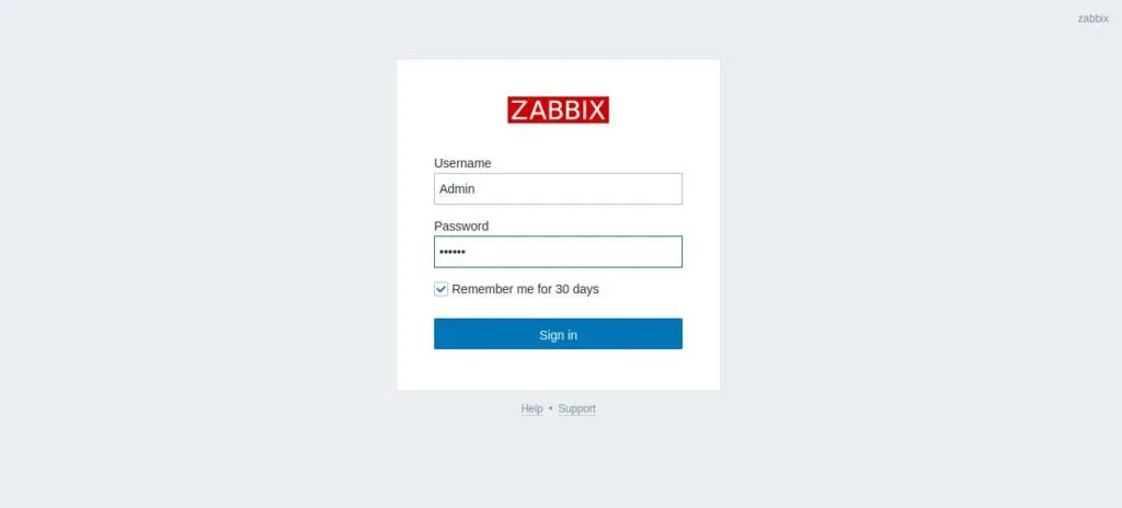 Zabbix login page